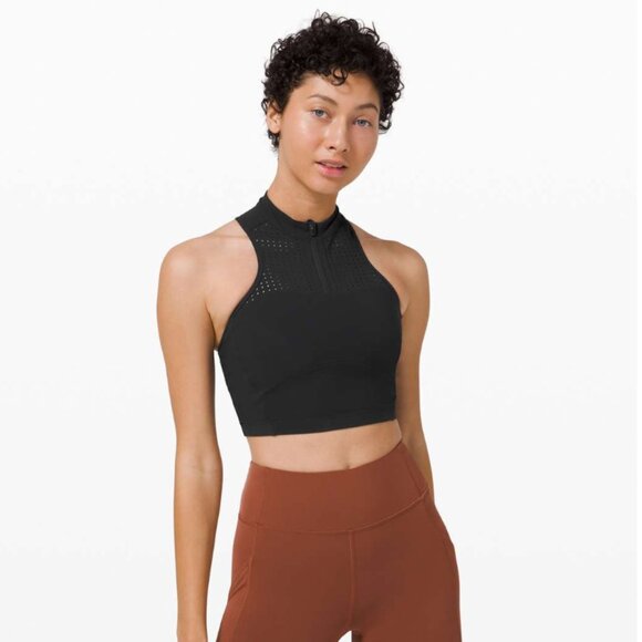 Lululemon Unleash Strength Bra black size 8 like new high neck half-zip W2BXTS - Picture 1 of 11